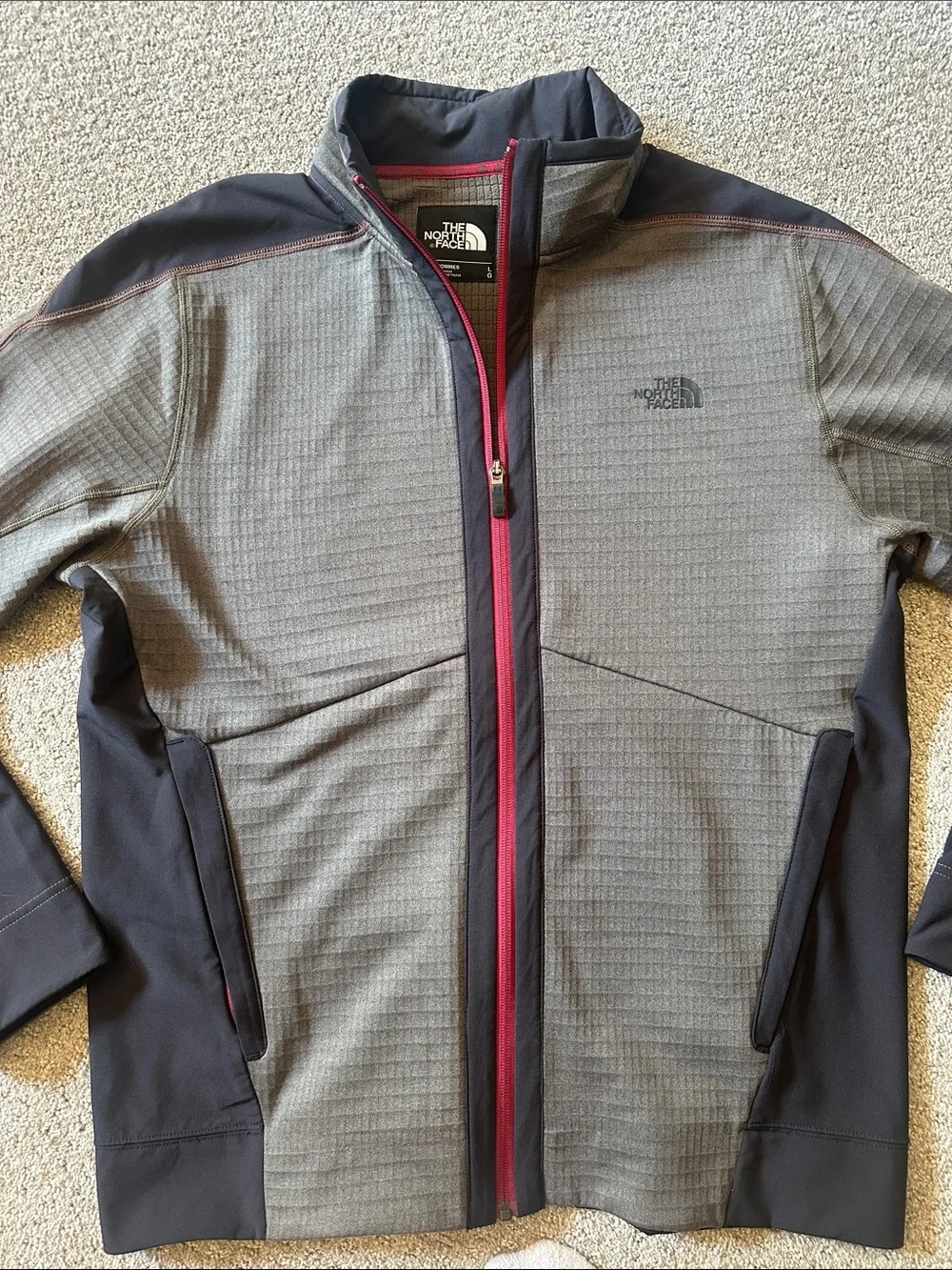 The North Face Gray and Black Lightweight Softshell Jacket with Red Trim